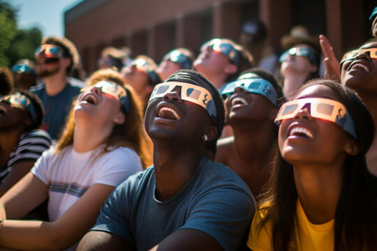 people watching a solar eclipse together.